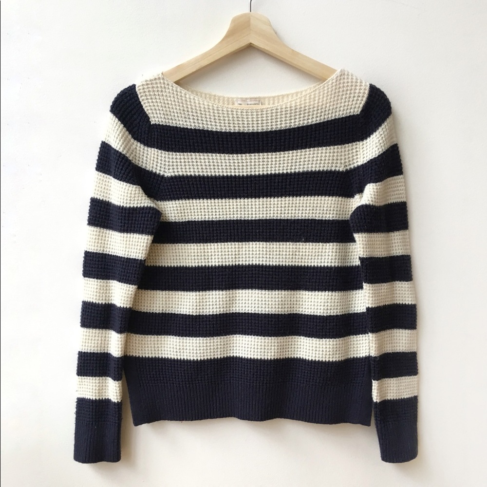 Gap Navy Blue and White Striped Pullover Sweater